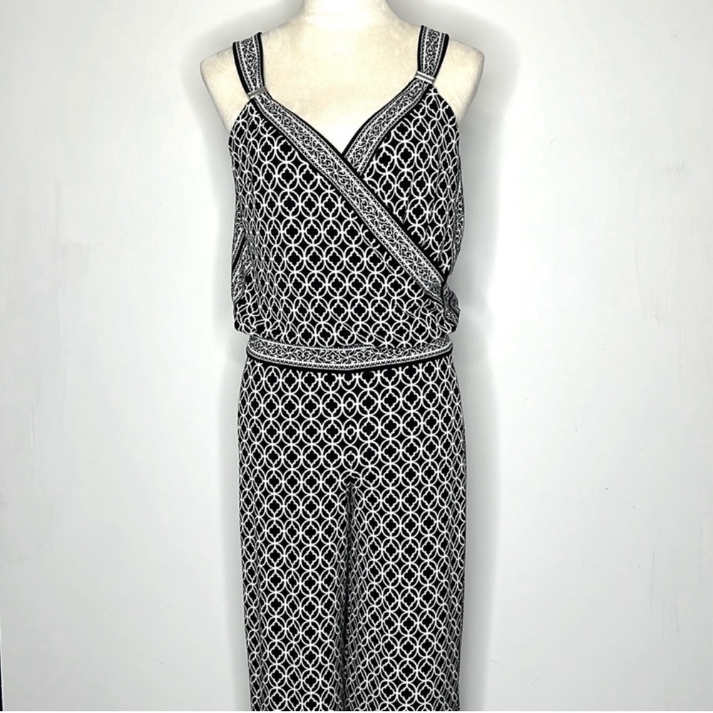 White House Black Market Black & White Geometric Wrap Jumpsuit